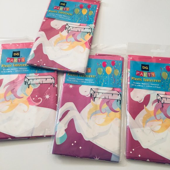 Lot of 4 Pink Unicorn Party Plastic Tablecovers - Picture 4 of 9